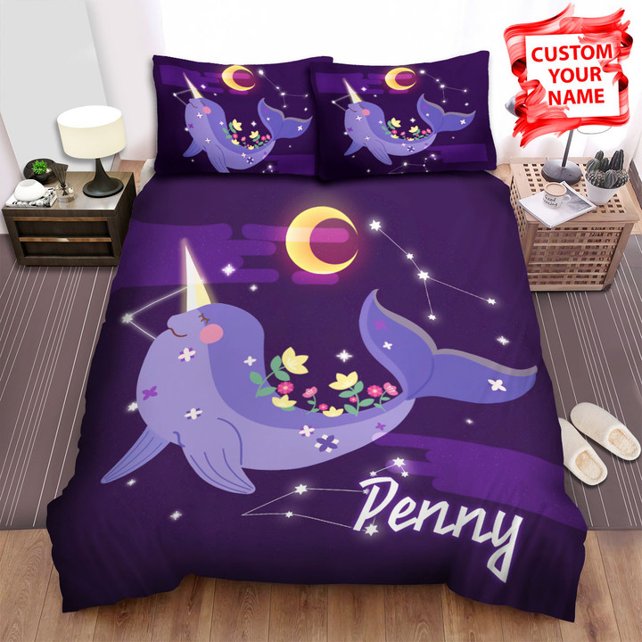 Personalized The Wildlife - The Narwhal Under The Moon Sky Bed Sheets Spread Duvet Cover Bedding Sets