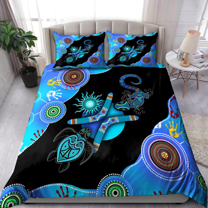 Aboriginal Naidoc Week Blue Turtle Lizard Duvet Cover Bedding Set