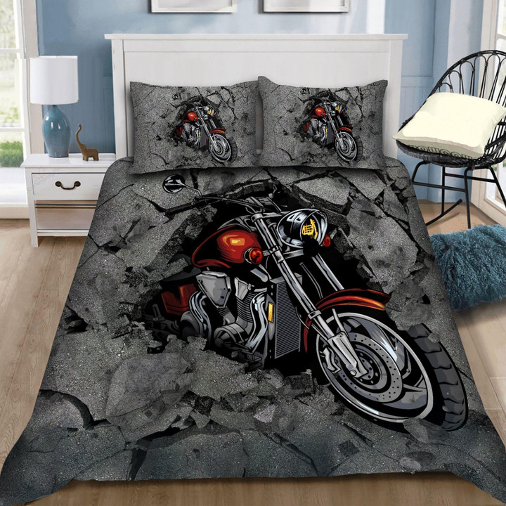 Motorbike Breaks The Wall Duvet Cover Bedding Set