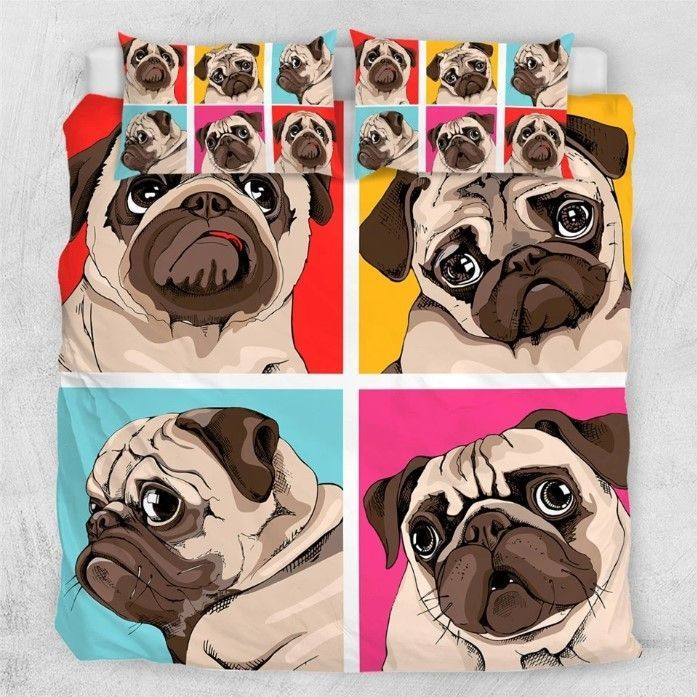 Four Pugs Face Cotton Bed Sheets Spread Comforter Duvet Cover Bedding Sets