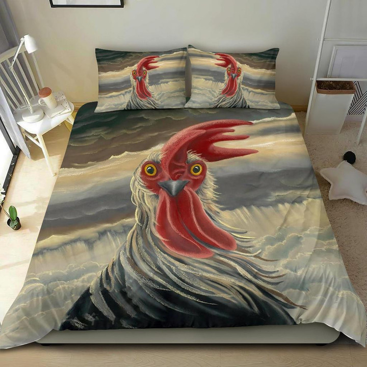 Drawing Rooster Face With Feather Bedding Set Bed Sheet Spread Comforter Duvet Cover Bedding Sets