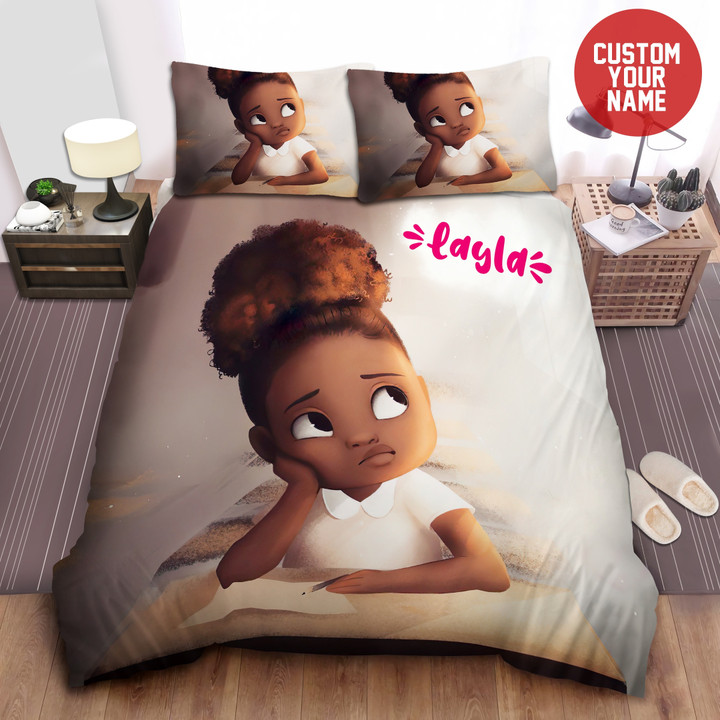 Personalized Curious Black Baby Girl Cotton Bed Sheets Duvet Cover Bedding Sets