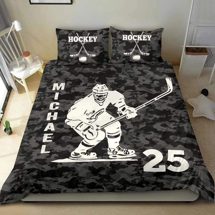 Hockey Camo Custom Duvet Cover Bedding Set With Your Name