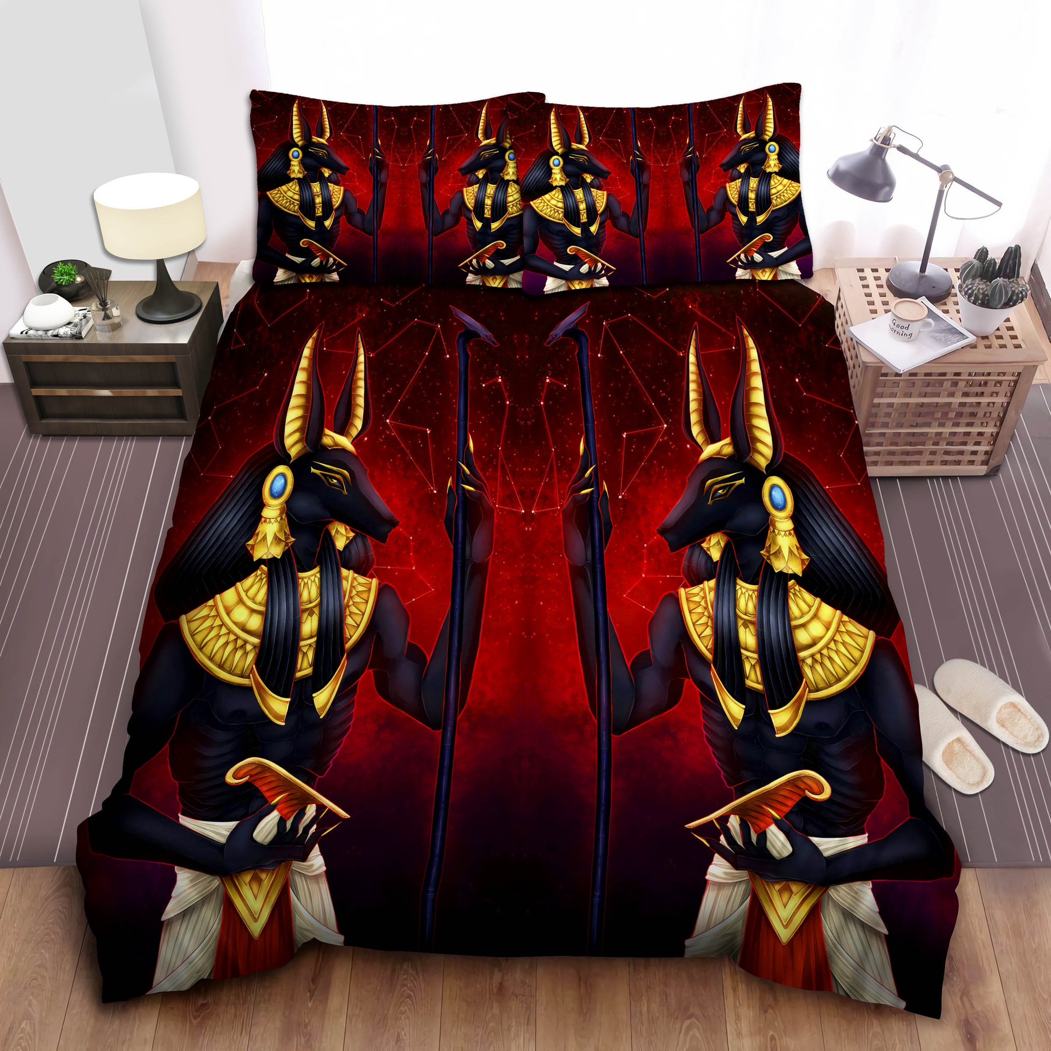 Ancient Egypt Anubis God Cotton Bed Sheets Spread Comforter Duvet Cover Bedding Sets
