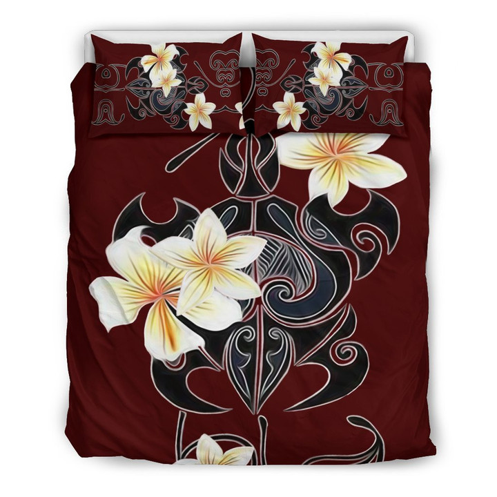 Turtle And Plumeria Pattern Red Bedding Set Bed Sheets Spread Comforter Duvet Cover Bedding Sets