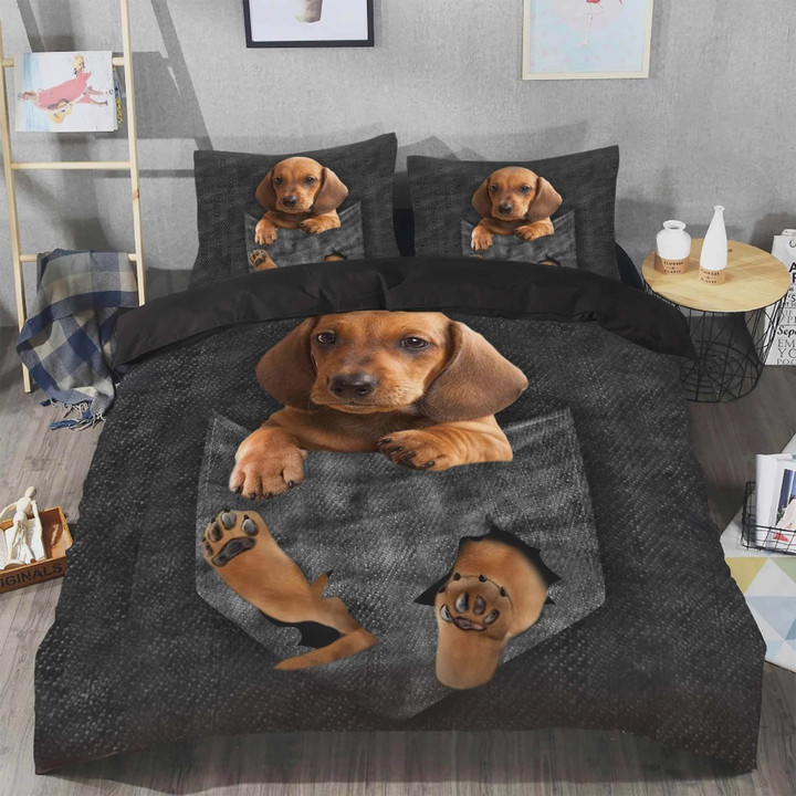 Dachshund In Pocket Cotton Bed Sheets Spread Comforter Duvet Cover Bedding Sets