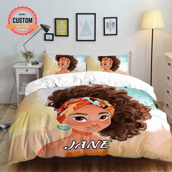 Personalized Black Girl On Vacation Cotton Bed Sheets Spread Comforter Duvet Cover Bedding Sets Perfect Gifts For Daughter Girlfriend Wife