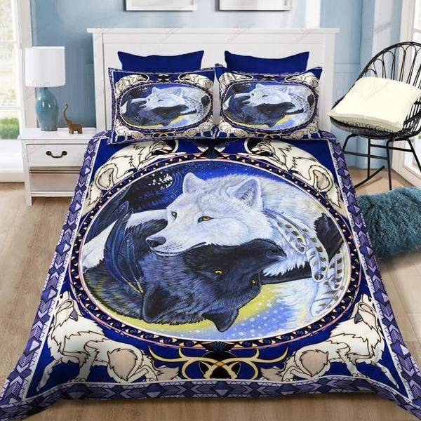 A Couple Of Black And White Wolf Artwork Bed Sheets Spread Comforter Duvet Cover Bedding Sets