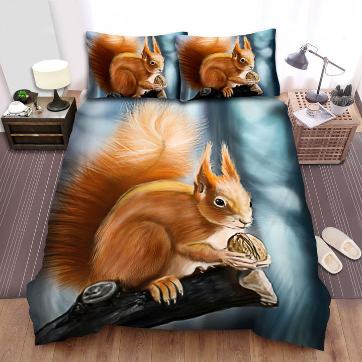 Squirrel Holding Food Cute Squirrel Bed Sheets Spread Duvet Cover Bedding Sets