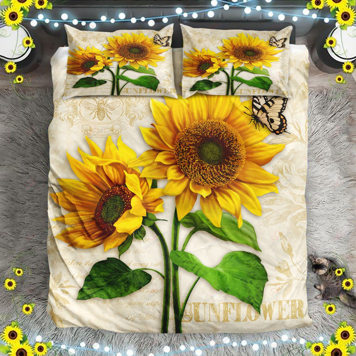 Sunflower Vintage Bedding Set Bed Sheets Spread Comforter Duvet Cover Bedding Sets