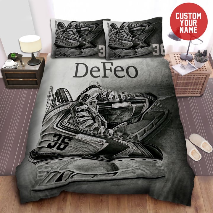 Ice Hockey Skate Art Personalized Custom Name Duvet Cover Bedding Set