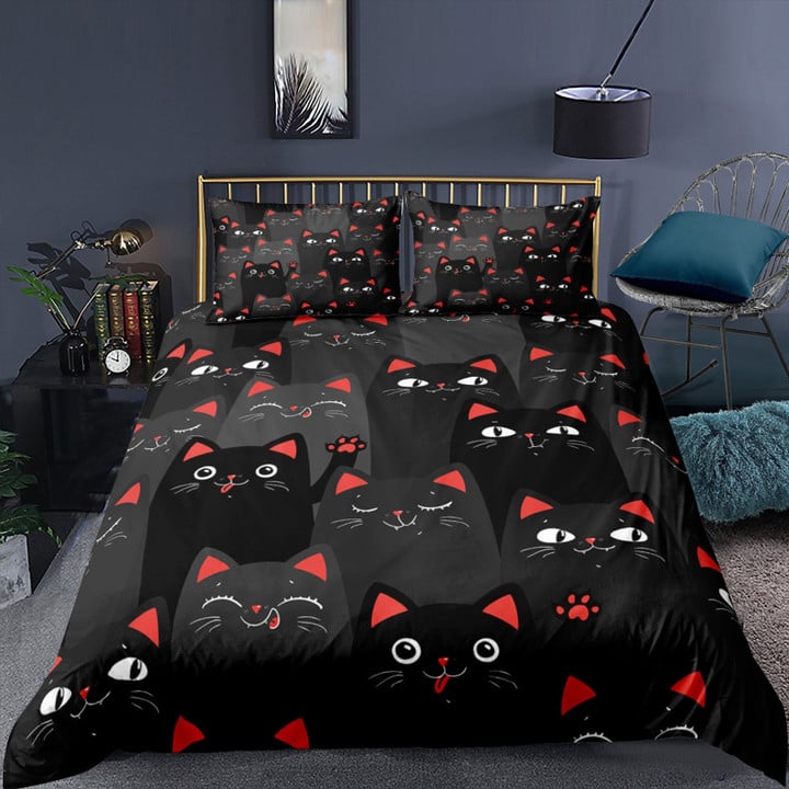 Black Cat Pattern Bed Sheets Spread Comforter Duvet Cover Bedding Sets