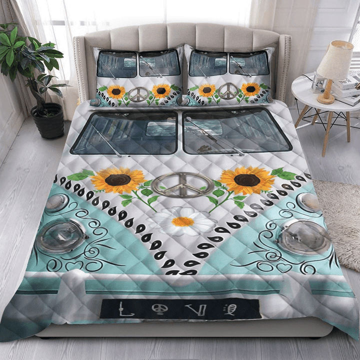 3D Hippie Van Sunflower Cotton Bed Sheets Spread Comforter Duvet Cover Bedding Sets