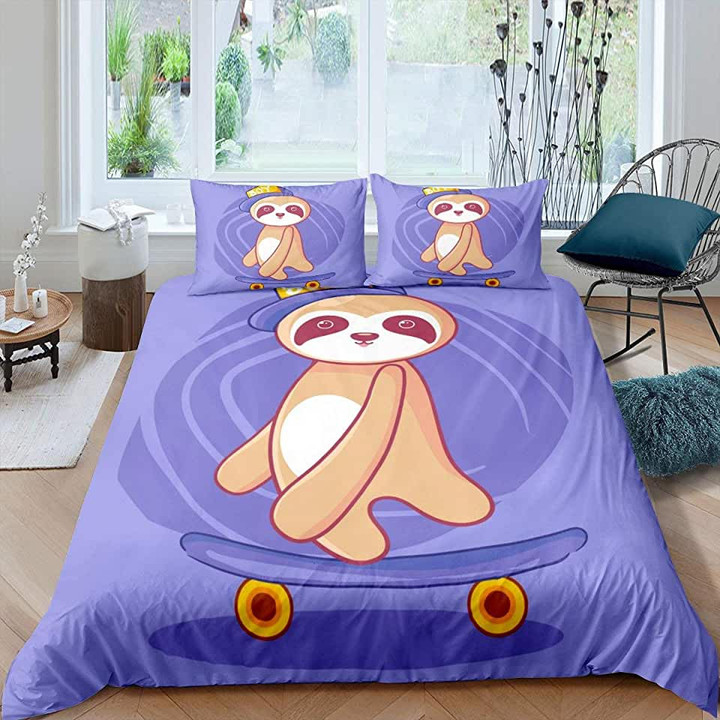 Sloth Skateboarding Bed Sheets Duvet Cover Bedding Sets