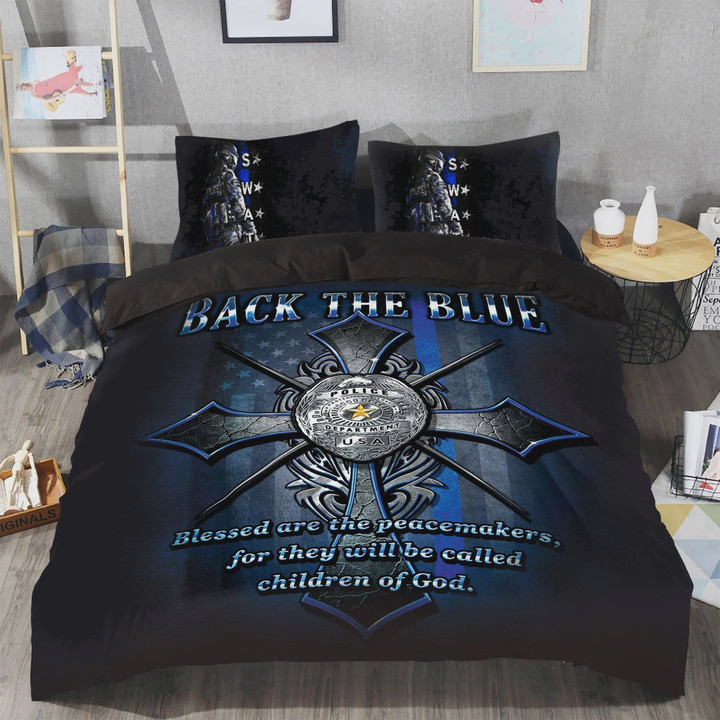 Police Back The Blue Cotton Bed Sheets Spread Comforter Duvet Cover Bedding Sets