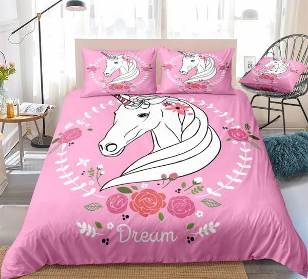 Pink Unicorn Dream Cotton Bed Sheets Spread Comforter Duvet Cover Bedding Sets
