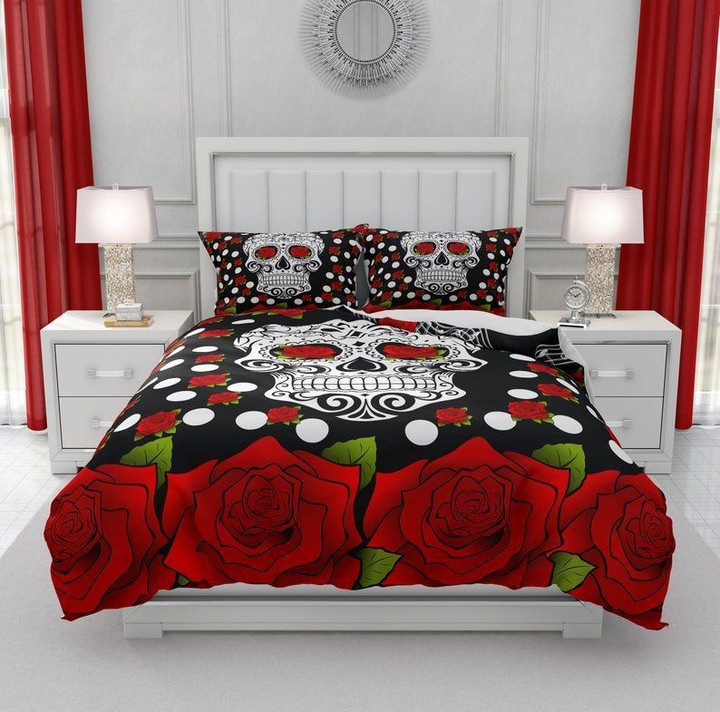 Rose Sugar Skull Cotton Bed Sheets Spread Comforter Duvet Cover Bedding Sets