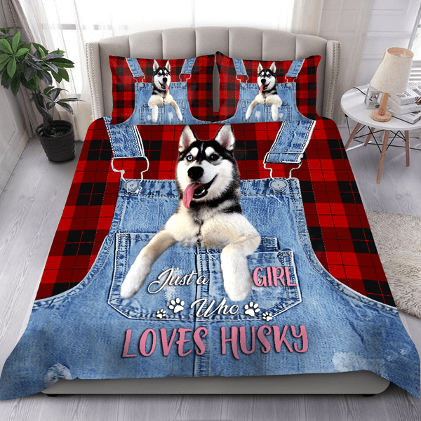 Husky Dog Just A Girl Who Loves Husky Bedding Set Cotton Bed Sheets Spread Comforter Duvet Cover Bedding Sets