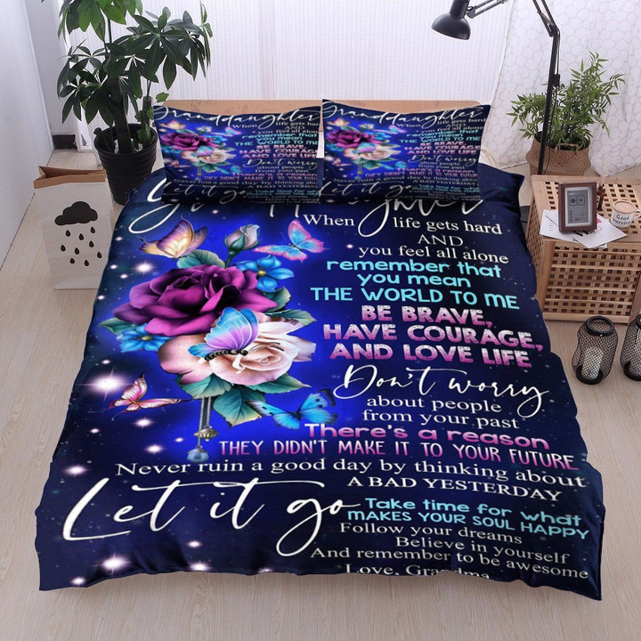 Personalized Flower Butterfly To My Granddaughter From Grandma Be Brave Have Courage And Love Life Cotton Bed Sheets Spread Comforter Duvet Cover Bedding Sets