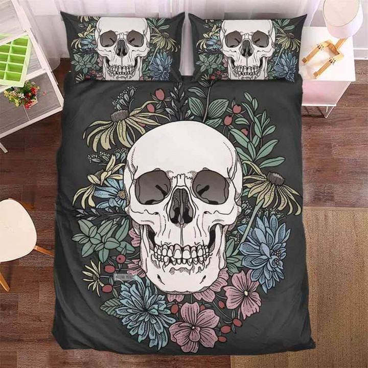 Skull Flowers Duvet Cover Bedding Set