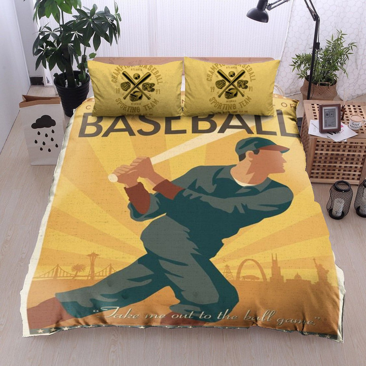 Baseball Player Take Me Out To The Ball Game Cotton Bed Sheets Spread Comforter Duvet Cover Bedding Sets
