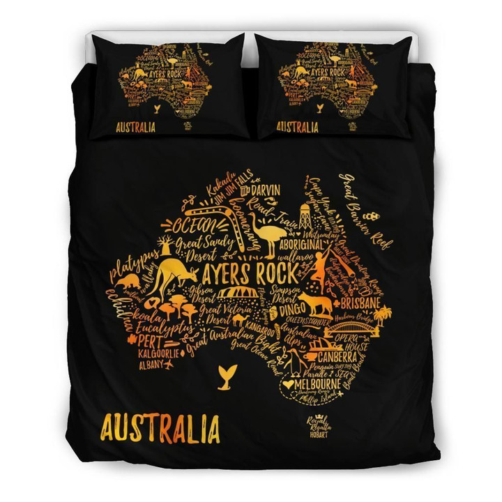 Australia Travel Map Bed Sheets Duvet Cover Bedding Set