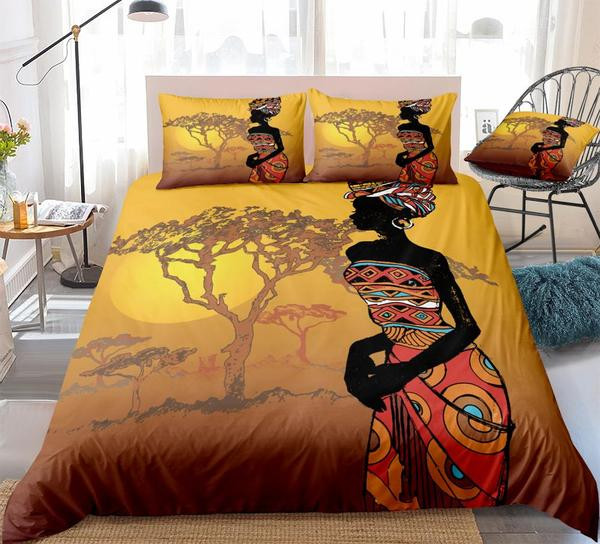 African Women Cotton Bed Sheets Spread Comforter Duvet Cover Bedding Sets
