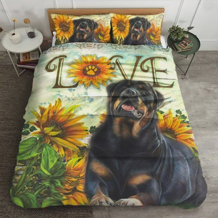 Rottweiler And Sunflower Rottweiler Love Perfect Gifts For Rottweiler Lovers Cotton Bed Sheets Spread Comforter Duvet Cover Bedding Sets
