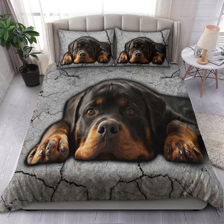 Rottweiler Laying Down Cotton Bed Sheets Spread Comforter Duvet Cover Bedding Sets