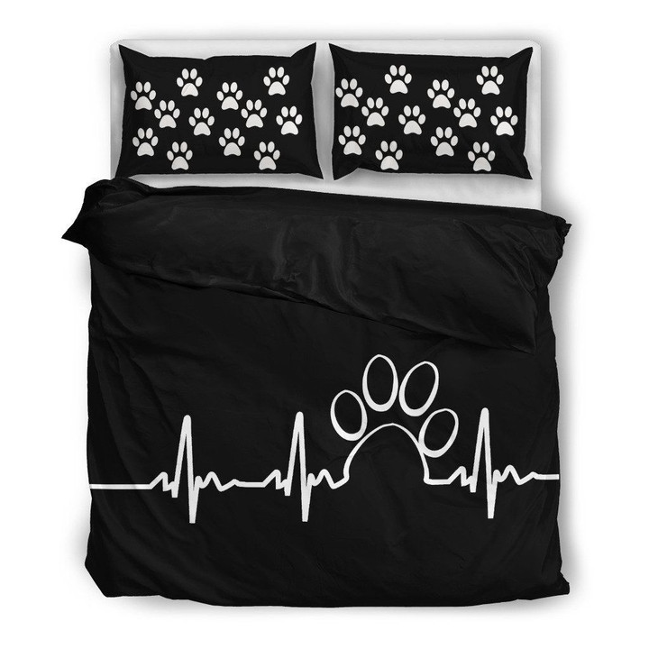 Paw Heartbeat Black Themed Cotton Bed Sheets Spread Comforter Duvet Cover Bedding Sets