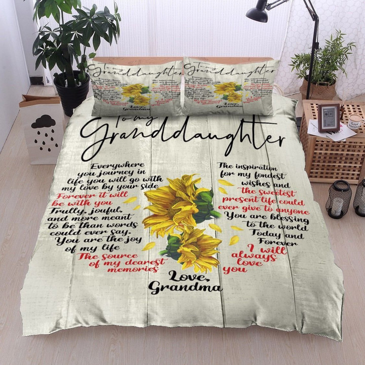 Personalized Sunflower To My Granddaughter From Grandma I Will Always Love You Cotton Bed Sheets Spread Comforter Duvet Cover Bedding Sets