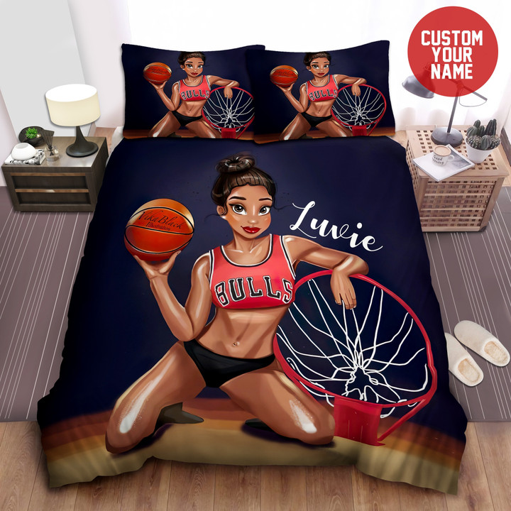 Basketball Black Girl Duvet Cover Bedding Set With Name