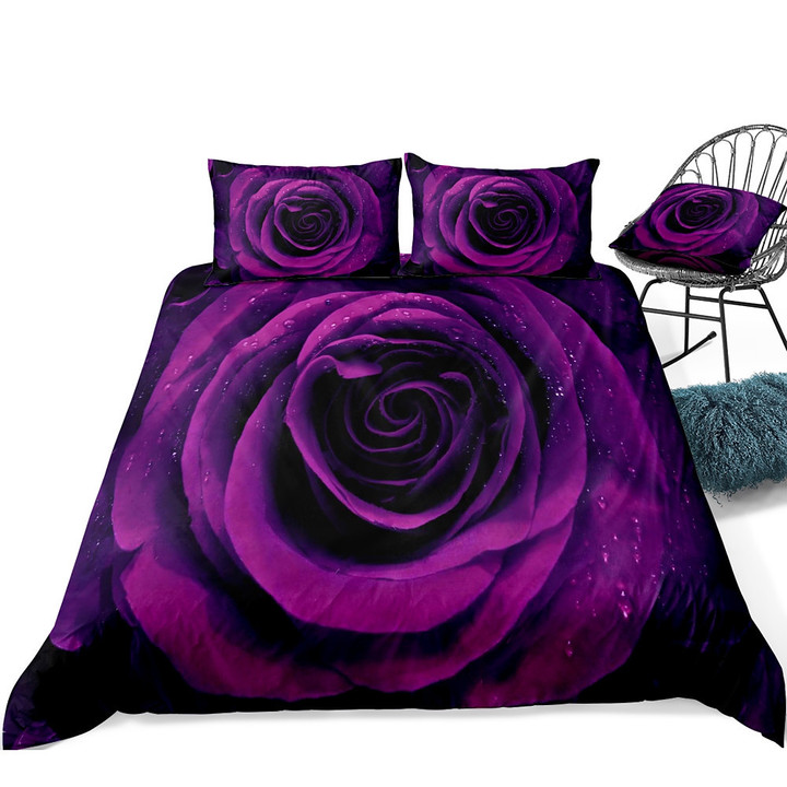 Purple Rose Bed Sheets Spread Comforter Duvet Cover Bedding Sets