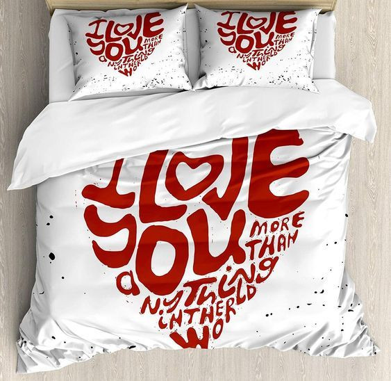 Red And White Love Cotton Bed Sheets Spread Comforter Duvet Cover Bedding Sets