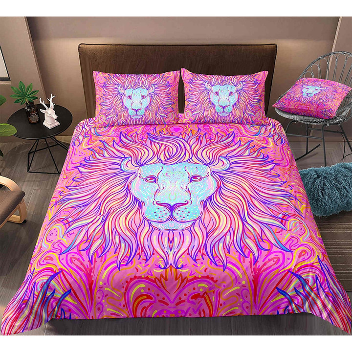 Lion Art Pattern Pink Bedding Set Bed Sheets Spread Comforter Duvet Cover Bedding Sets