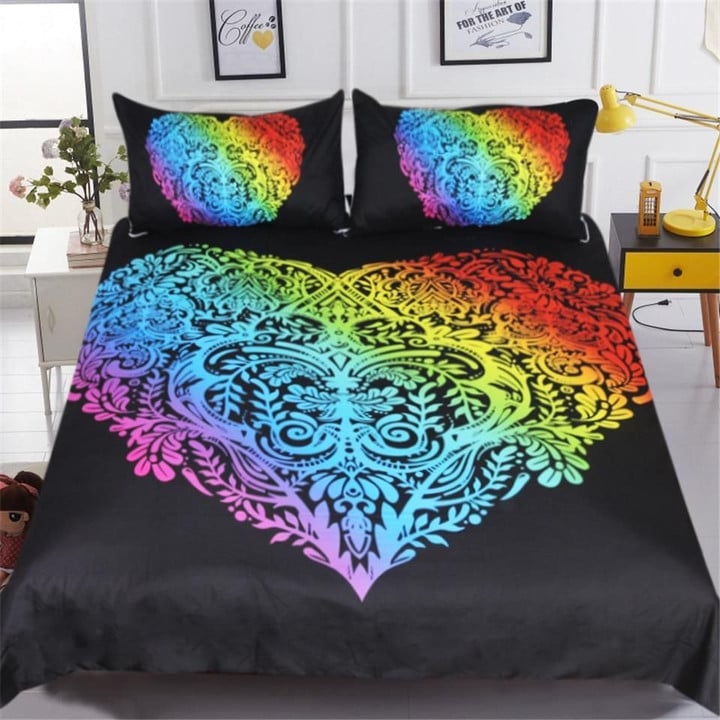 Rainbow Color Boho Heart Cotton Bed Sheets Spread Comforter Duvet Cover Bedding Sets