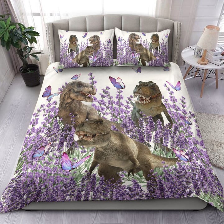 Dinosaur And Lavender Duvet Cover Bedding Set