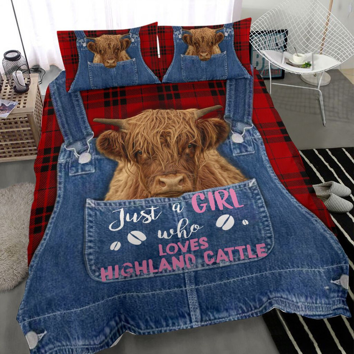 Just A Girl Who Love Hight Land Cattle Cotton Bed Sheets Spread Comforter Duvet Cover Bedding Sets