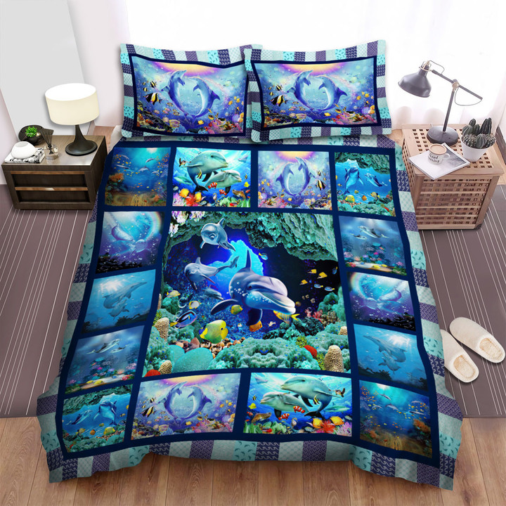 Dolphin Animal Sea Creatures Dolphin Under The Sea Under The Ocean Cave Bed Sheets Spread Duvet Cover Bedding Sets