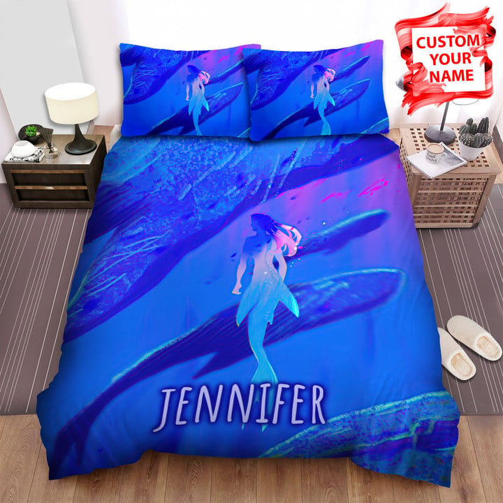 Personalized Mermaid Among Whales Artwork Bed Sheets Spread Duvet Cover Bedding Sets