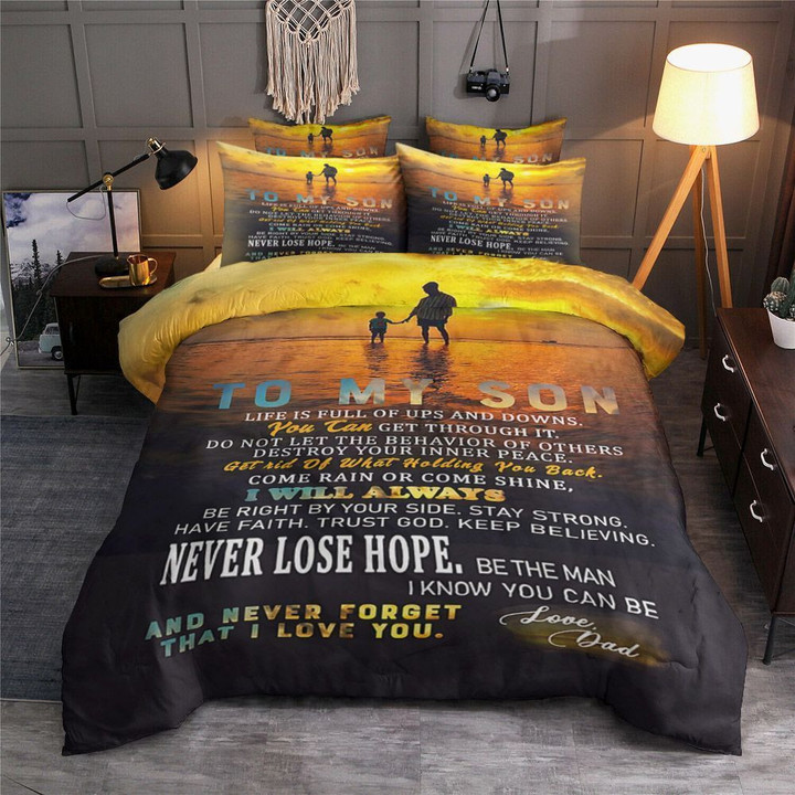 Personalized To My Son Sunset From Dad Never Lose Hope Cotton Bed Sheets Spread Comforter Duvet Cover Bedding Sets