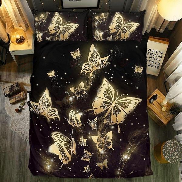 Golden Butterfly Bedding Set Bed Sheets Spread Comforter Duvet Cover Bedding Sets