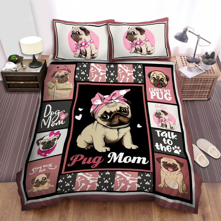Pug Mom Pug Art Bed Sheets Spread Duvet Cover Bedding Sets
