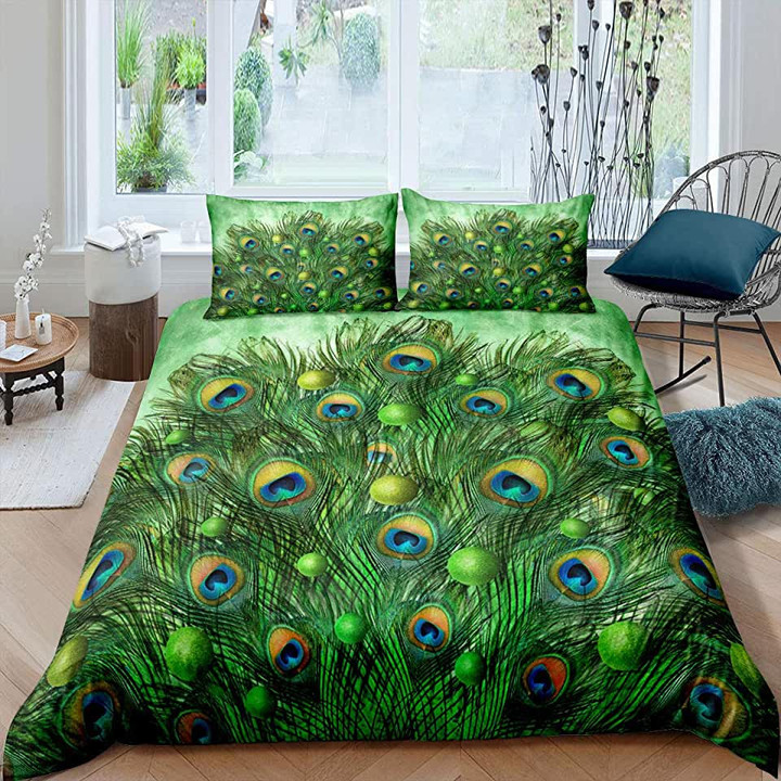 Peacock Feather Pattern Bedding Set Bed Sheets Spread Comforter Duvet Cover Bedding Sets