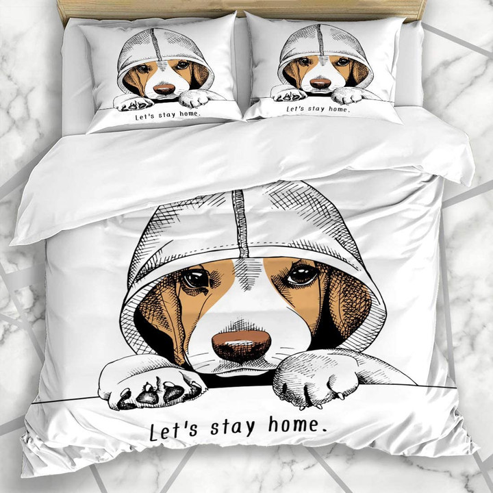 Beagle Dog Let's Stay At Home Bed Sheets Spread Comforter Duvet Cover Bedding Sets