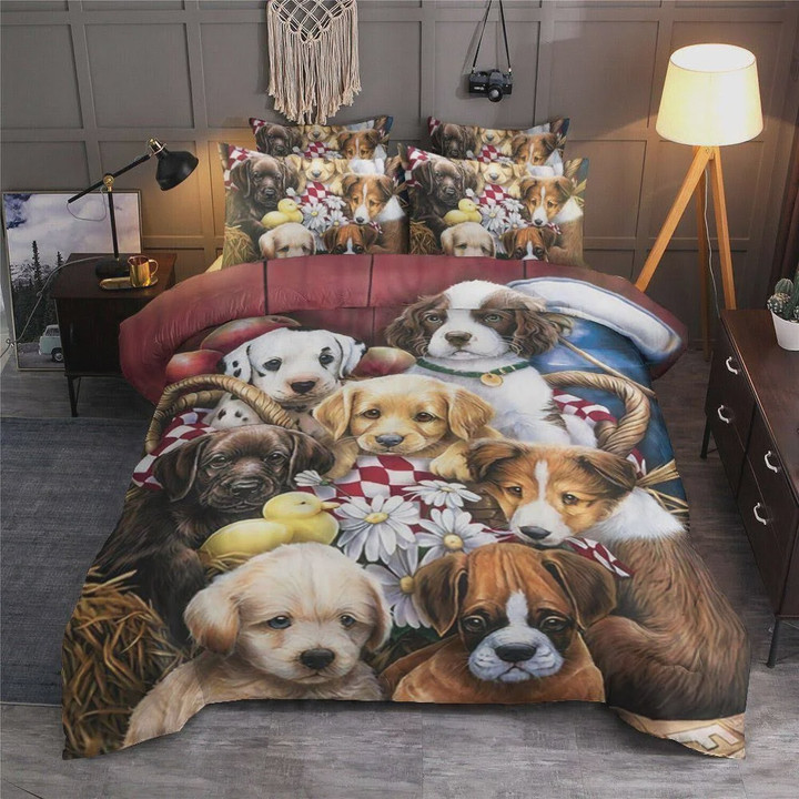 Funny Baby Dogs Cotton Bed Sheets Spread Comforter Duvet Cover Bedding Sets