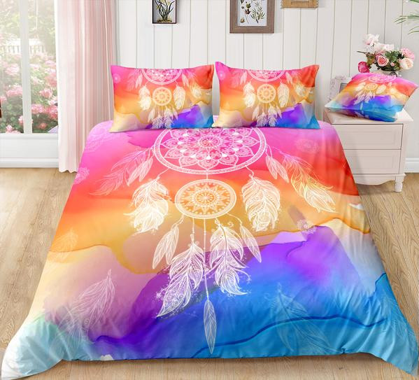 Rainbow Color Dreamcatcher Cotton Bed Sheets Spread Comforter Duvet Cover Bedding Sets