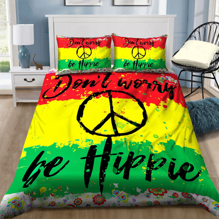 Don't Worry Be Hippie Cotton Bed Sheets Spread Comforter Duvet Cover Bedding Sets