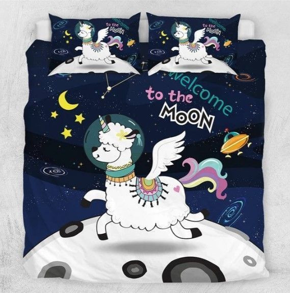 3D Unicorn Llama Welcome To The Moon  Bed Sheets Spread  Duvet Cover Bedding Sets