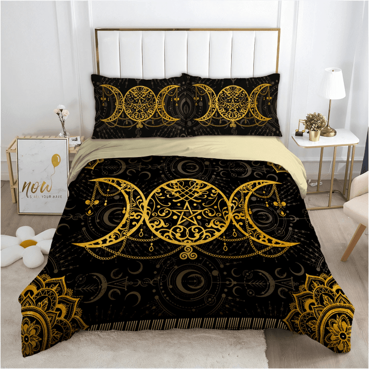 Mandala Wicca Triple Moon Cotton Bed Sheets Spread Comforter Duvet Cover Bedding Sets